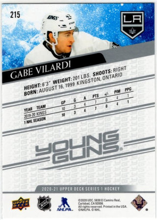 Gabe Vilardi 2020-21 Upper Deck Series 1 Young Guns Card #215