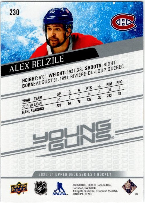 Alex Belzile 2020-21 Upper Deck Series 1 Young Guns Card #230