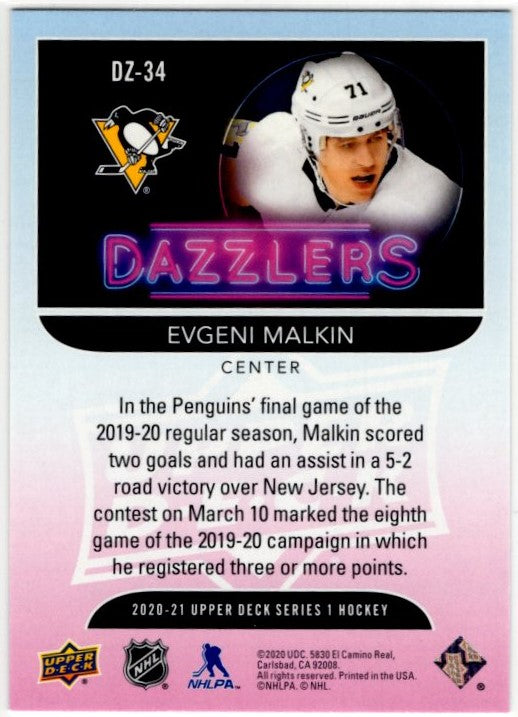 Evgeni Malkin 2020-21 Upper Deck Dazzlers Orange Card #DZ-34