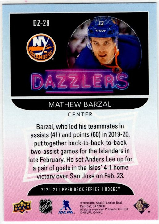 Matthew Barzal 2020-21 Upper Deck Series 1 Dazzlers Orange Card #DZ-28