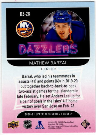 Matthew Barzal 2020-21 Upper Deck Series 1 Dazzlers Orange Card #DZ-28