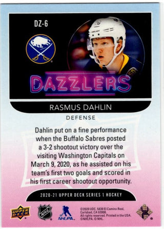Rasmus Dahlin 2020-21 Upper Deck Series 1 Dazzlers Orange Card #DZ-6