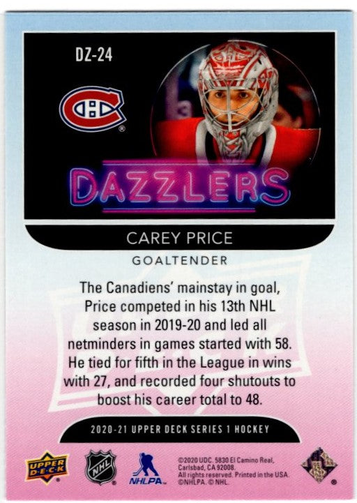 Carey Price 2020-21 Upper Deck Series 1 Dazzlers Orange Card #DZ-24