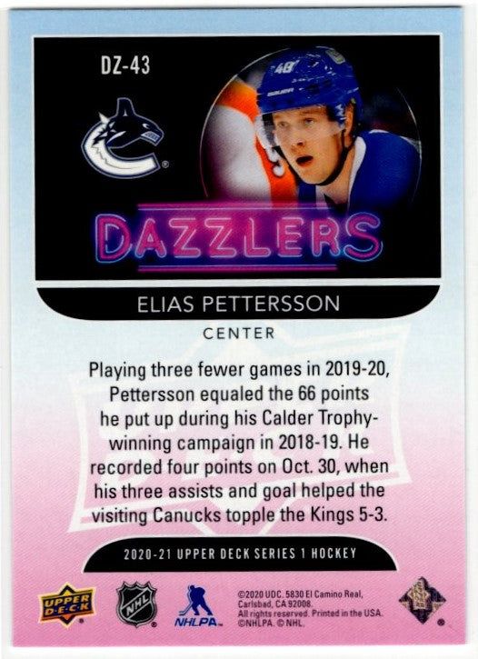 Elias Pettersson 2020-21 Upper Deck Series 1 Dazzlers Green Card #DZ-43