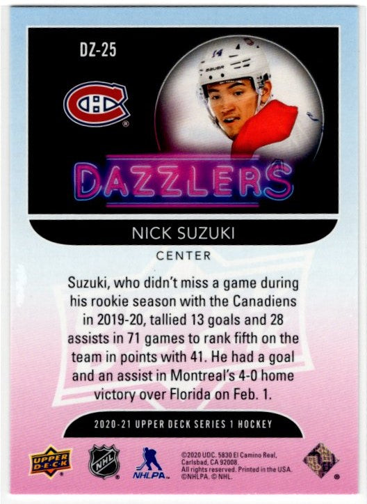 Nick Suzuki 2020-21 Upper Deck Series 1 Dazzlers Orange Card #DZ-25
