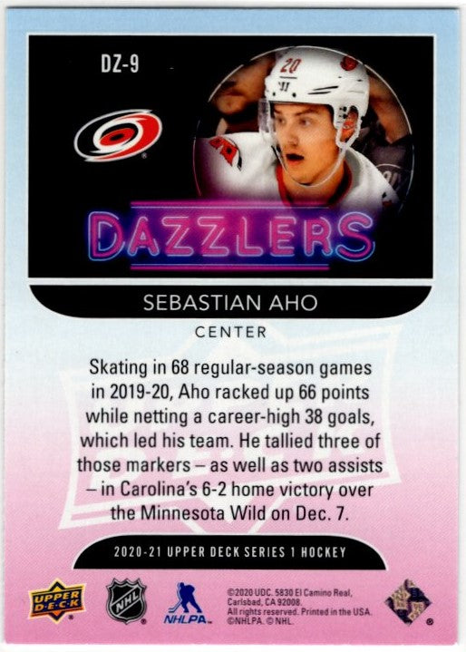 Sebastion Aho 2020-21 Upper Deck Series 1 Dazzlers Orange Card #DZ-9