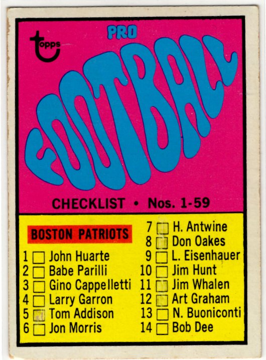 1967 Topps Football Checklists Card #59 Marked