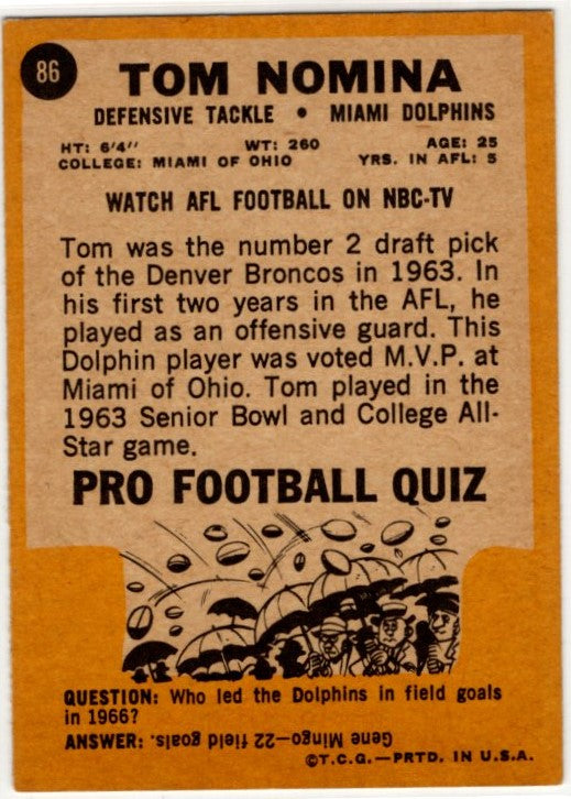 Tom Nomina 1967 Topps Card #86
