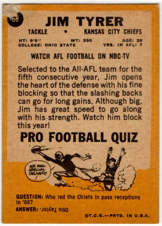 Jim Tyrer 1967 Topps card #68