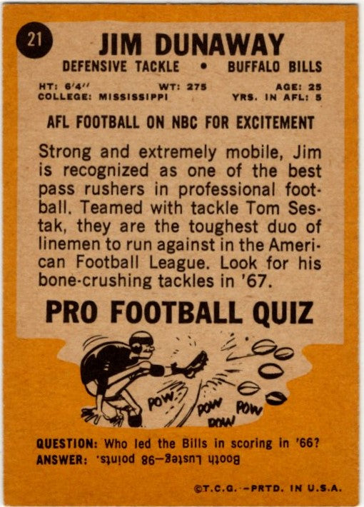 Jim Dunaway 1967 Topps Card #21