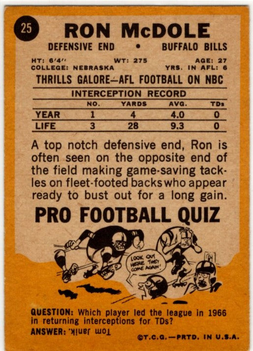 Ron McDonle 1967 Topps Card #25