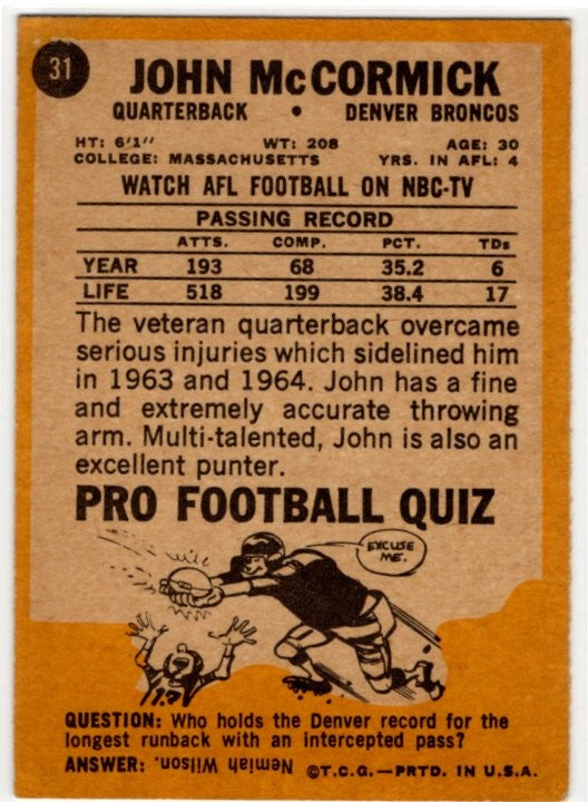 John McCormick 1967 Topps Card #31
