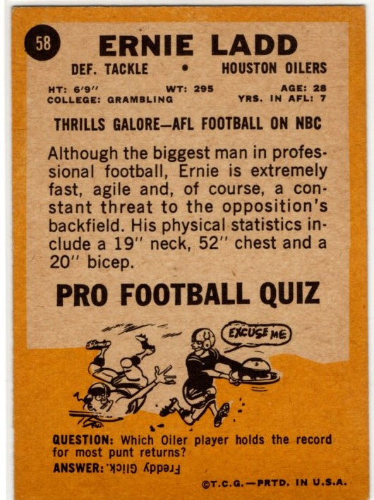 Ernie Ladd 1967 Topps Card #58