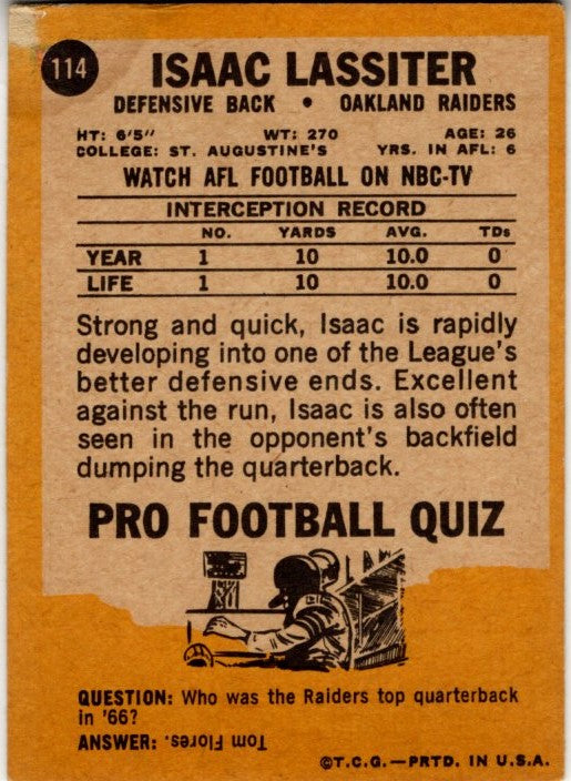 Isaac Lassiter 1967 Topps Card #114