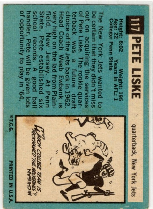 Pete Liske 1964 Topps Card #117