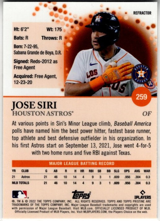 Jose Siri 2022 Topps Pristine Refractor RC Card #259
