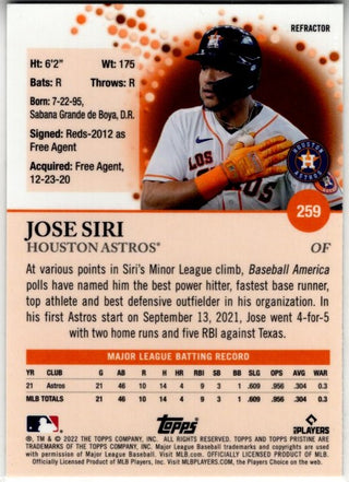 Jose Siri 2022 Topps Pristine Refractor RC Card #259