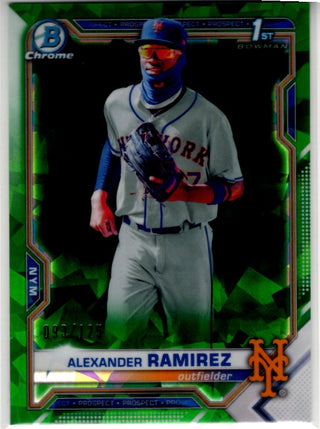 Alexander Ramirez 2021 Bowman Chrome Prospect 1st Bowman Green Ice Cracked Refractor Card #BCP-208 093/125