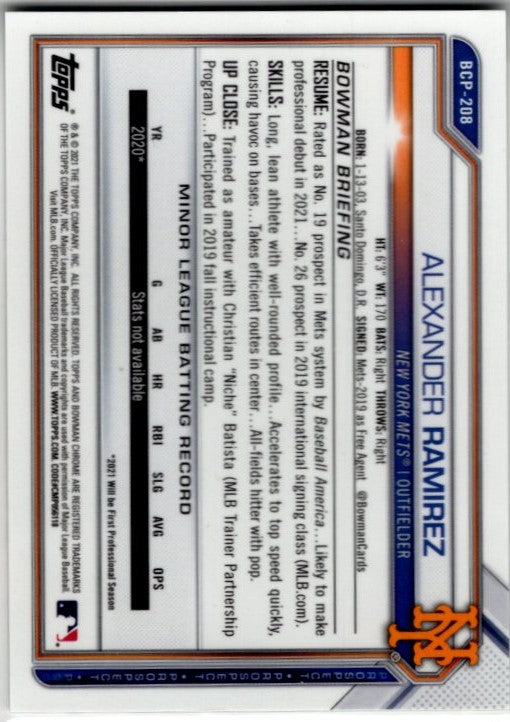 Alexander Ramirez 2021 Bowman Chrome Prospect 1st Bowman Green Ice Cracked Refractor Card #BCP-208 093/125
