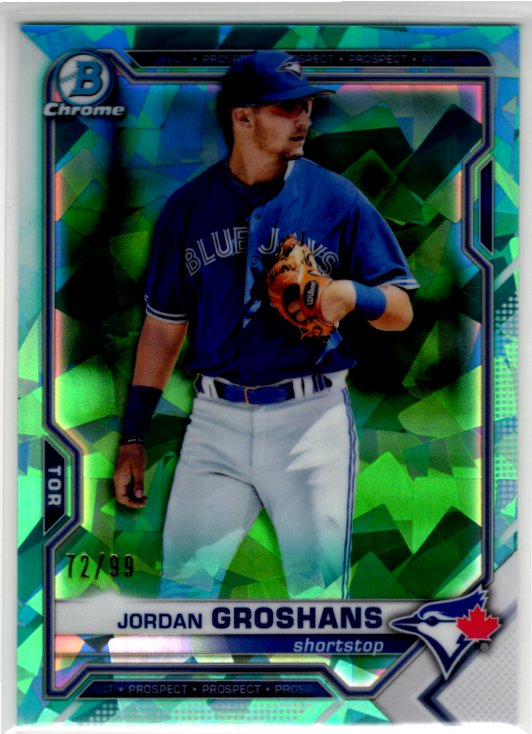 Jordan Groshans 2021 Bowman Chrome Prospect Aqua Ice Cracked Refractor Card #BCP-246 72/99