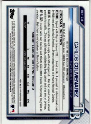Carlos Colemenarez 2021 Bowman Chrome Prospect 1st Bowman Orange Ice Cracked Refractor Card #BCP-238 07/75