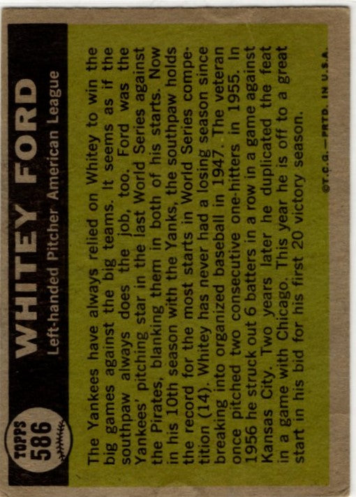 Whitey Ford 1961 Topps High # All-Star Card #586