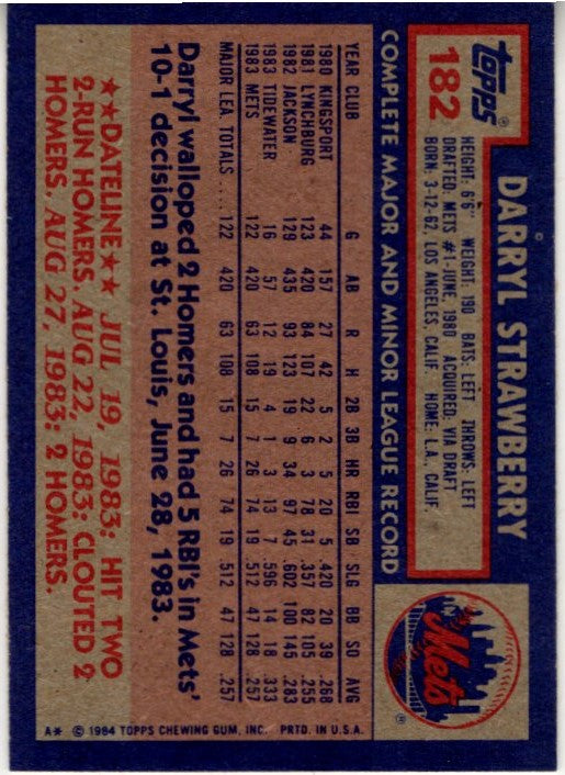 Darryl Strawberry 1984 Topps Card #182