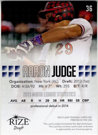 Aaron Judge 2013 Leaf Rize Draft Card #36