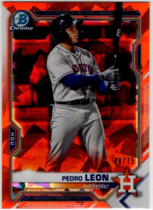 Pedro Leon 2021 Bowman Chrome Prospect Sapphire Orange Cracked Ice Refactor Card #BCP-189 48/75