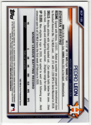 Pedro Leon 2021 Bowman Chrome Prospect Sapphire Orange Cracked Ice Refactor Card #BCP-189 48/75