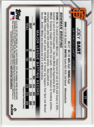 Joey Bart 2021 Bowman Chrome Sapphire Orange Cracked Ice Refactor RC Card #23 57/75