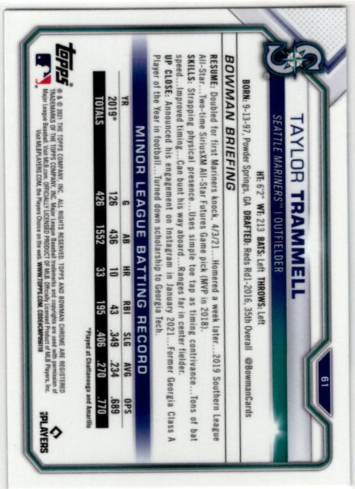 Taylor Trammell 2021 Bowman Chrome Sapphire Blue Cracked Ice RC Card #61