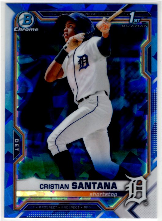Cristian Santana 2021 Bowman Chrome 1st Bowman Sapphire Ble Cracked Ice Card #BCP-186