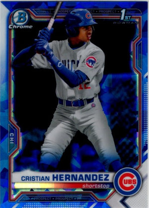 Cristian Hernandez 2021 Bowman Chrome Prospect 1st Bowman Sapphire Blue Cracked Ice Card #BCP-171