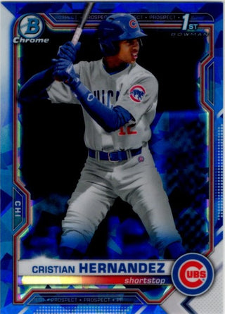 Cristian Hernandez 2021 Bowman Chrome Prospect 1st Bowman Sapphire Blue Cracked Ice Card #BCP-171