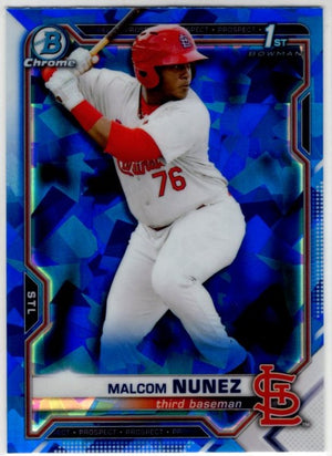 Malcom Nunez 2021 Bowman Chrome Prospect Sapphire 1st Bowman Blue Cracked Ice Card #BCP-226