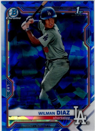 Wilman Diaz 2021 Bowman Chrome Prospect 1st Bowman Sapphire Blue Cracked Ice Card #BCP-197