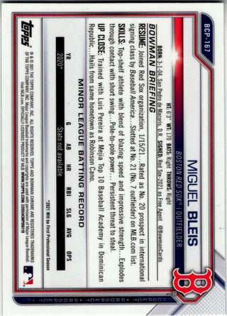 Miguel Bleis 2021 Bowman Chrome Prospect 1st Bowman Sapphire Blue Cracked Ice Card #BCP-167