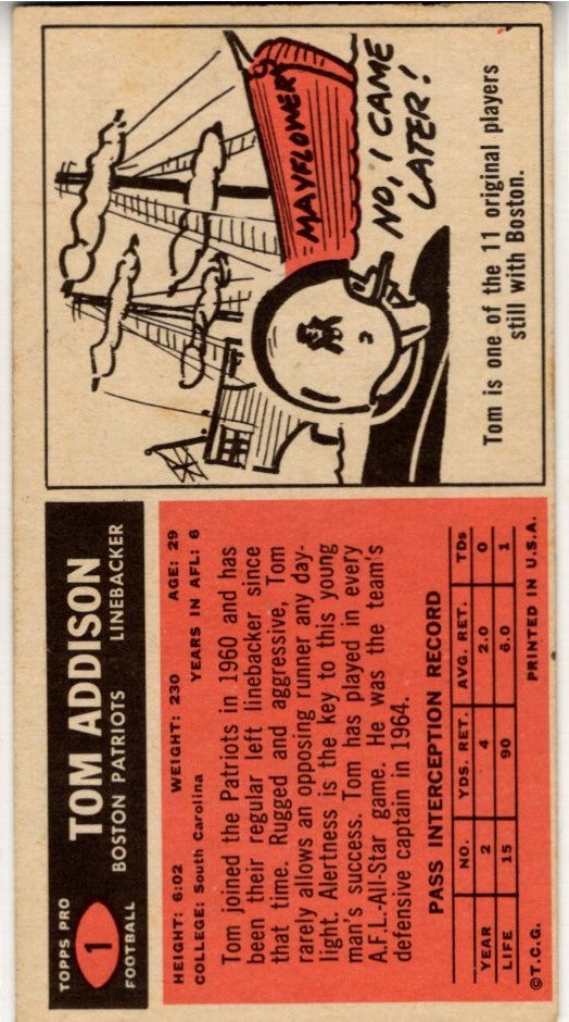 Tom Addison 1965 Topps Card #1