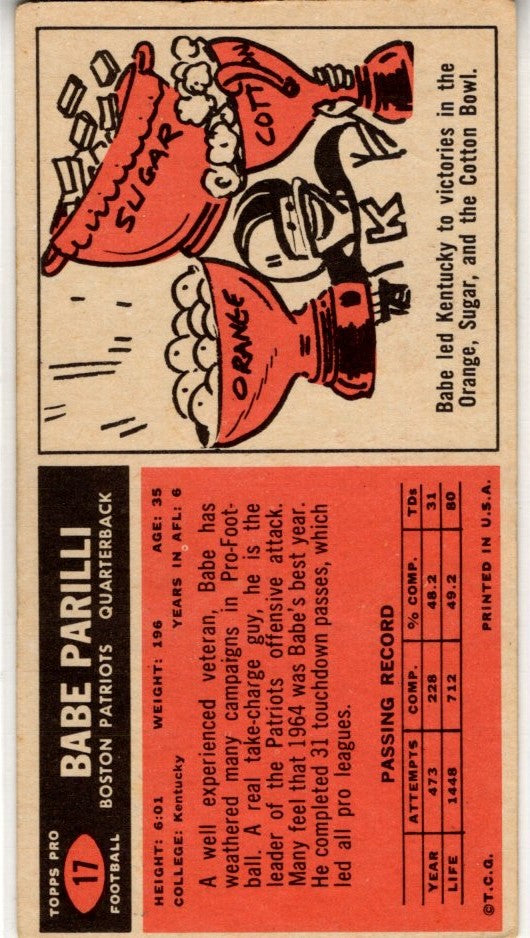 Babe Parilli 1965 Topps Card #17