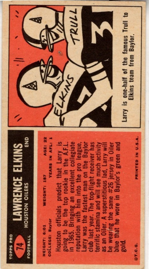 Lawrence Elkins 1965 Topps Card #74