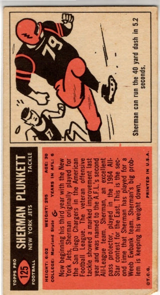 Sherman Plunkett 1965 Topps Card #125