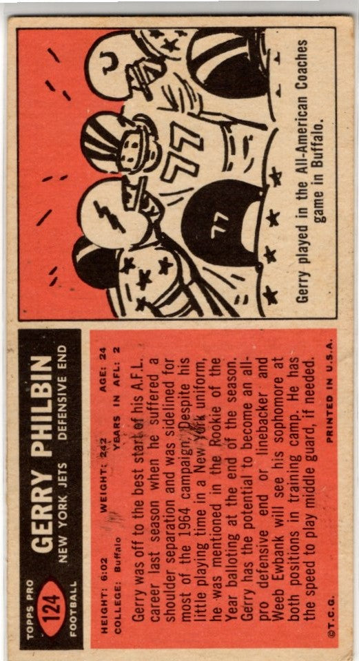 Gerry Philbin 1965 Topps Card #124