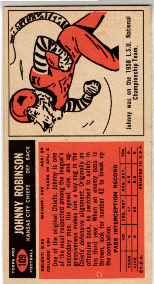 Johnny Robinson 1965 Topps Card #109