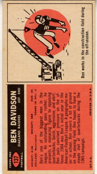Ben Davidson 1965 Topps Card #137