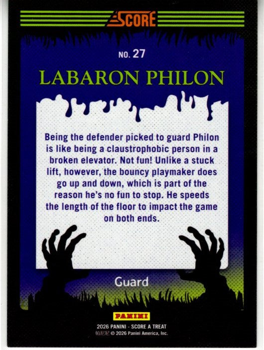 Labaron Philon 2026 Panini Score A Treat Green Bat Parallel Card #27 218/299