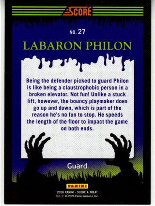 Labaron Philon 2026 Panini Score A Treat Green Bat Parallel Card #27 218/299