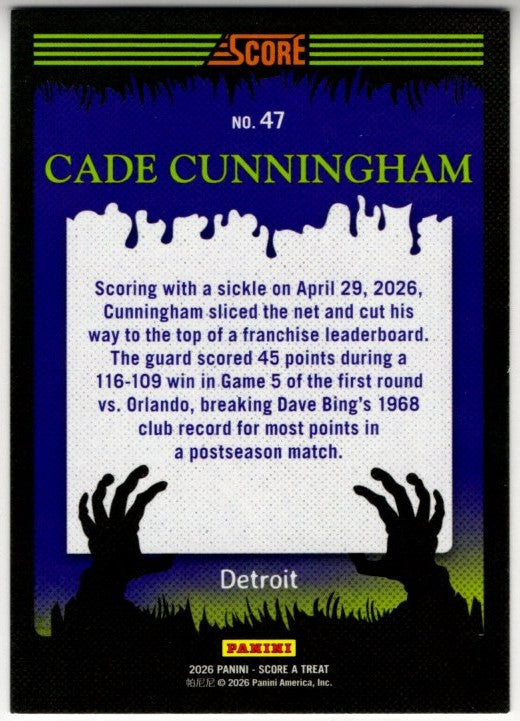 Cade Cunningham 2026 Panini Score A Treat Purple Web Foil Card #47