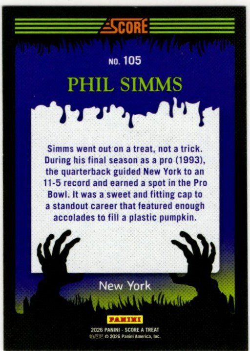 Phil Simms 2026 Panini Score A Treat Purple Web Parallel Card #105