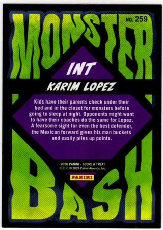 Karim Lopez 2026 Panini Score a Treat Monster Bash Purple Web Parallel Card #259